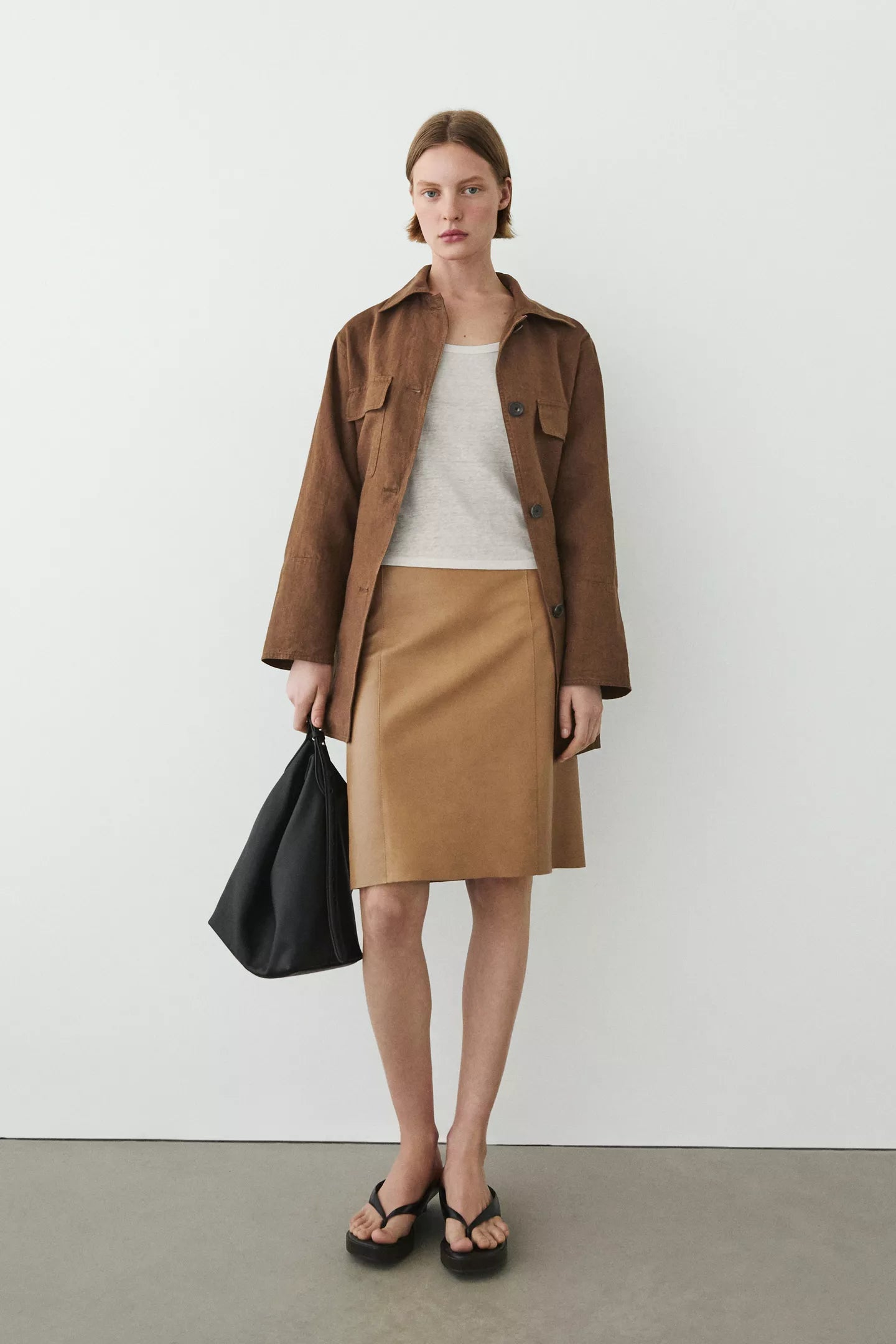 Nappa Leather Midi Skirt