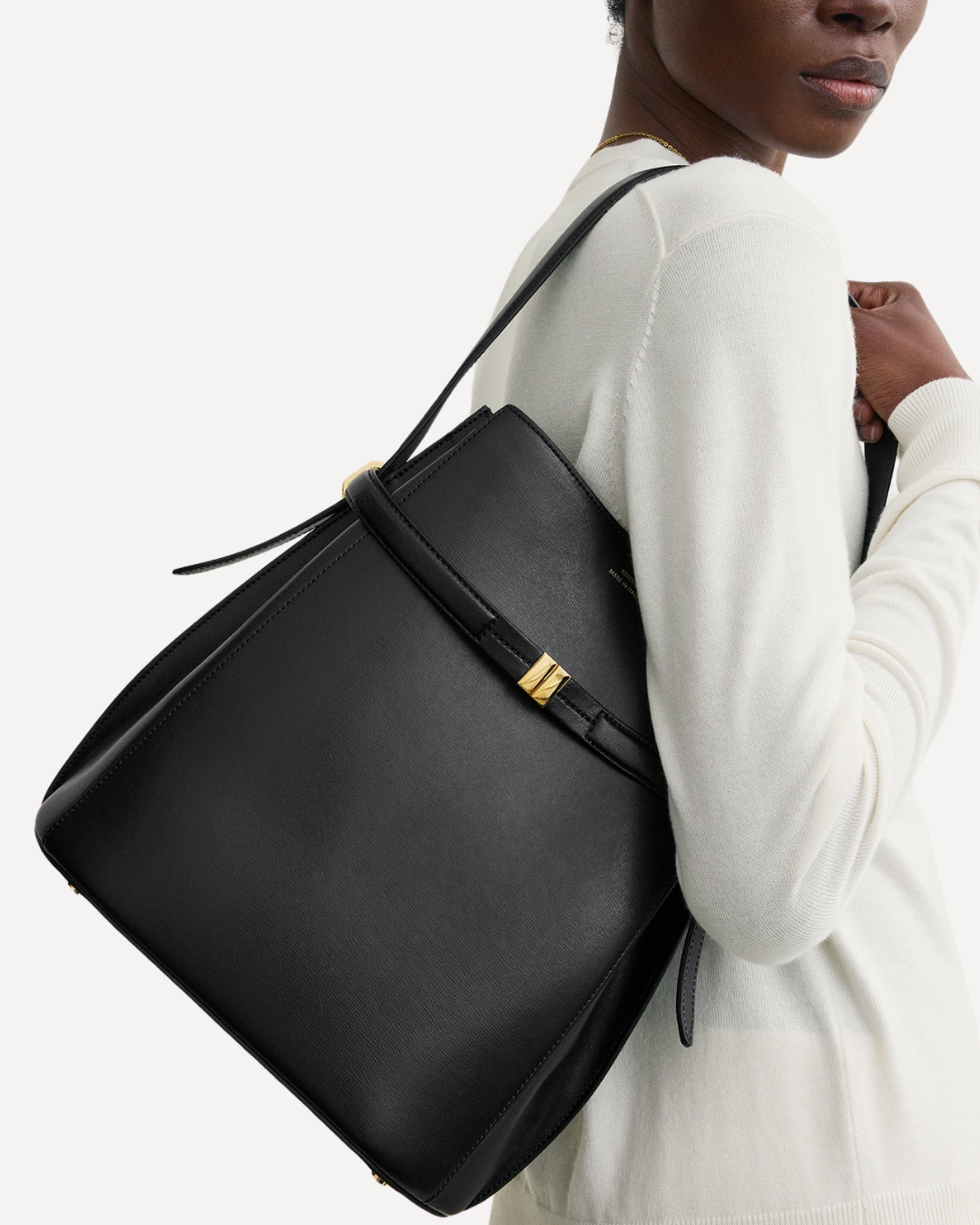 Black Leather Bucket Bag