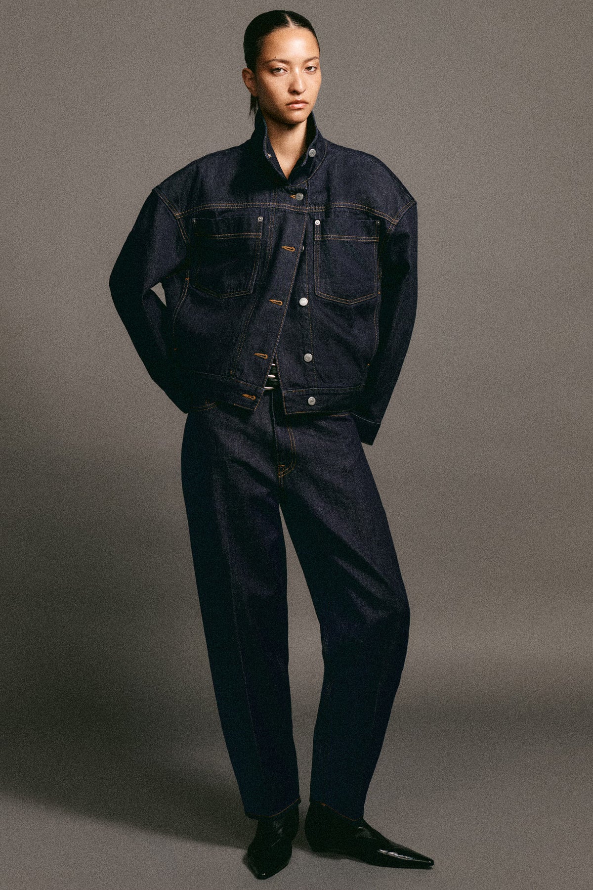 Funnel Neck Denim Jacket