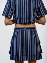 Denim Striped Skirt Set