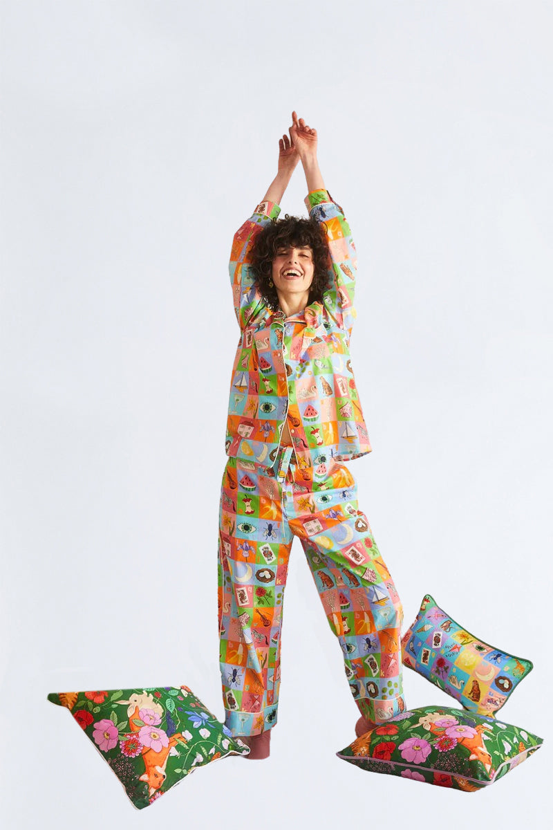 Alphabet print pyjamas 100% cotton matching set Karen Mabon sleepover