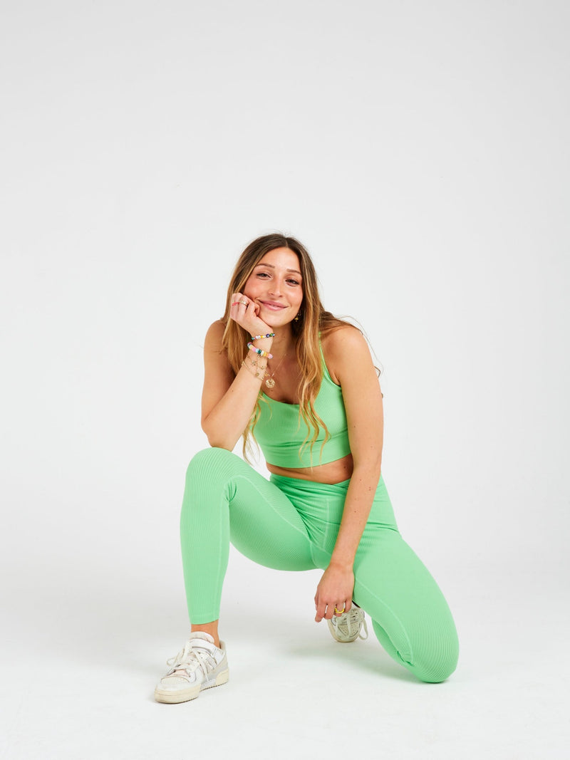 year of ours green crop top and legging workout  gym matching set