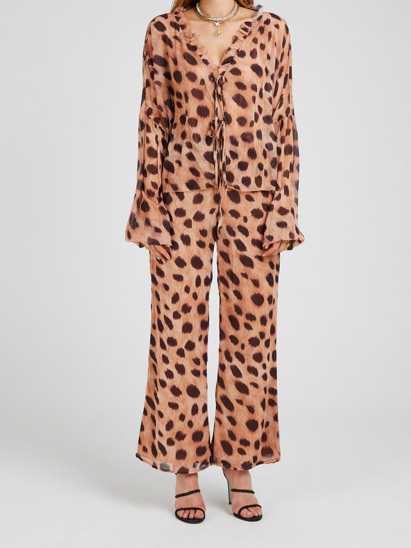 sundays the label leopard evening matching set flowy glamorous 