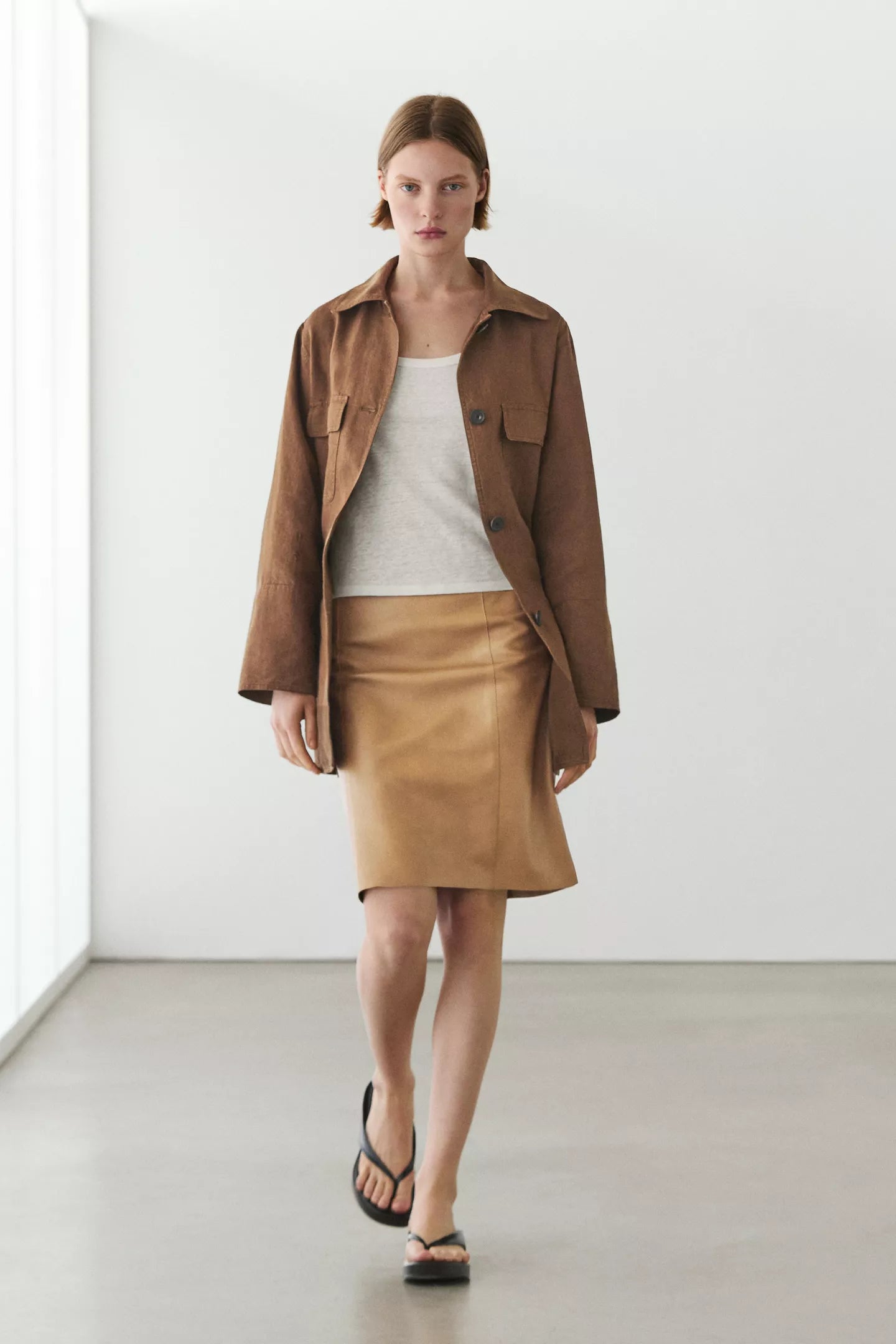 Nappa Leather Midi Skirt