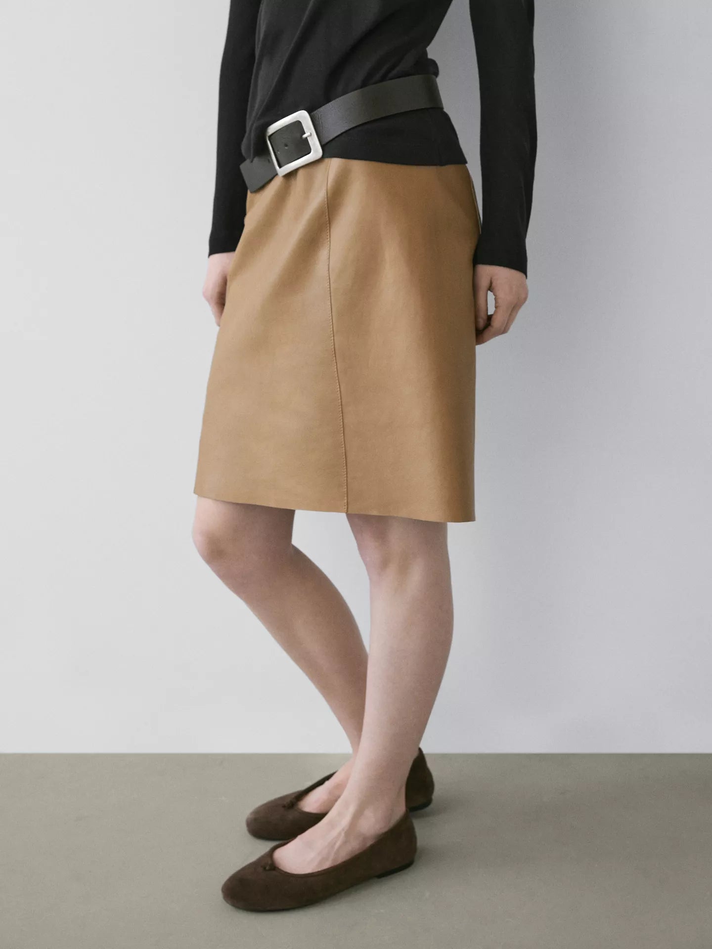 Nappa Leather Midi Skirt