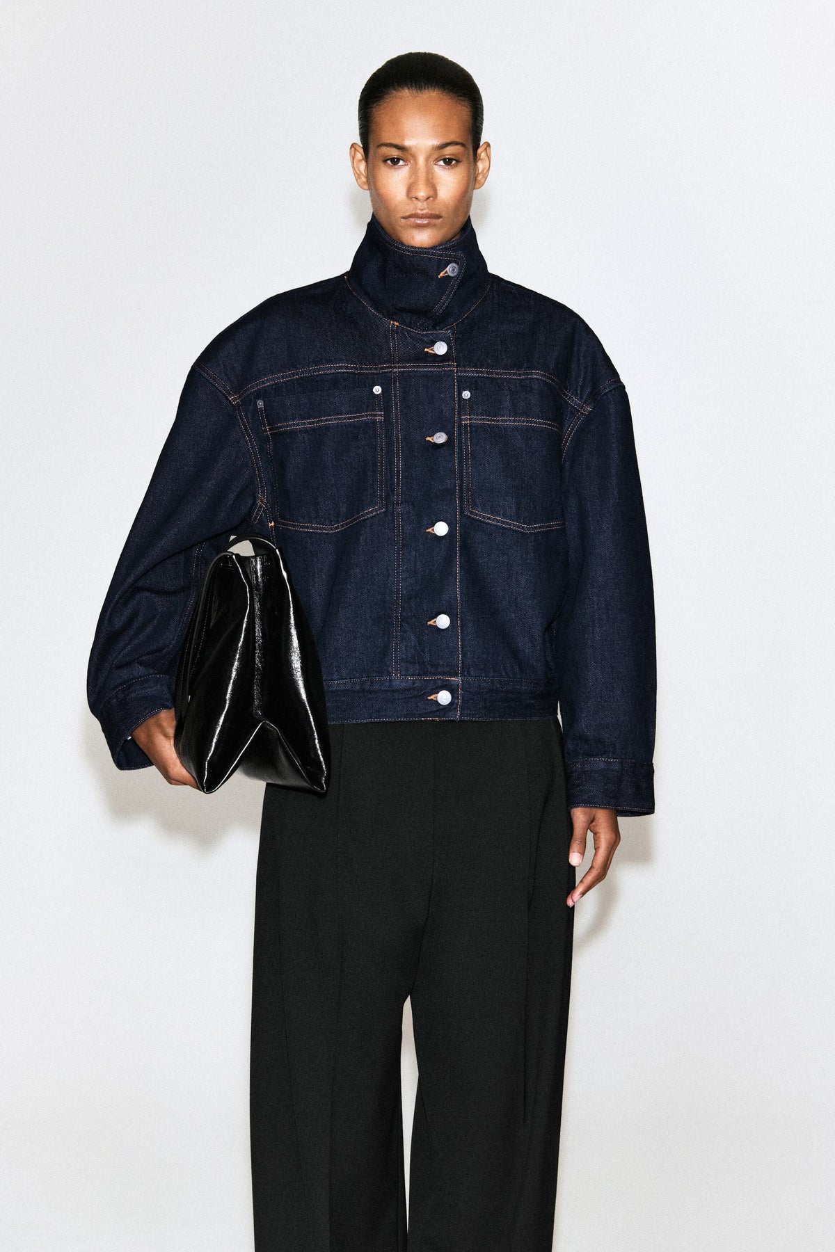 Funnel Neck Denim Jacket
