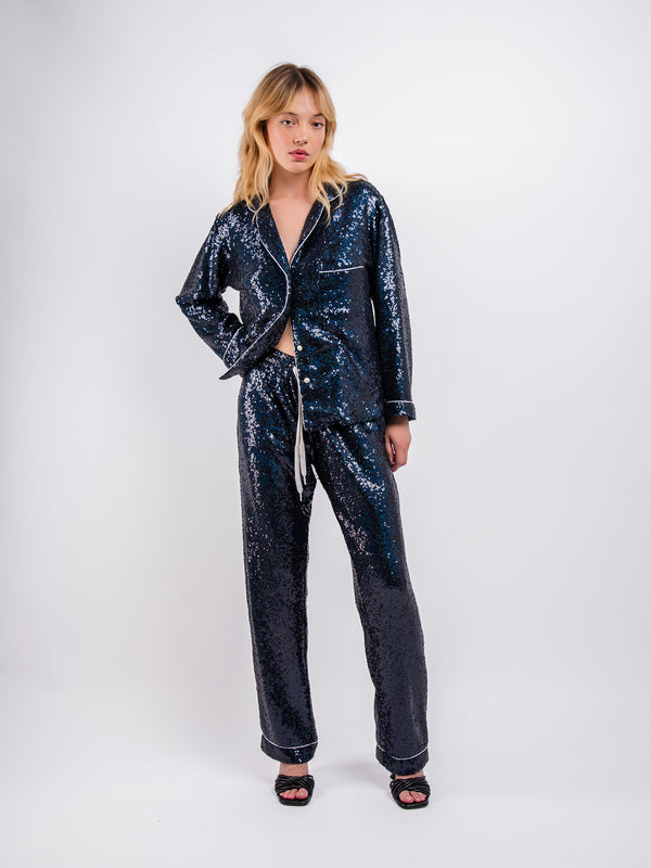 House of MUA MUA blue sequin embroidered matching trouser set