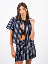 Denim Striped Skirt Set