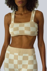 belle the label beige knitted crop top matching set