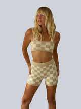 belle the label beige knitted bikers crop top matching set