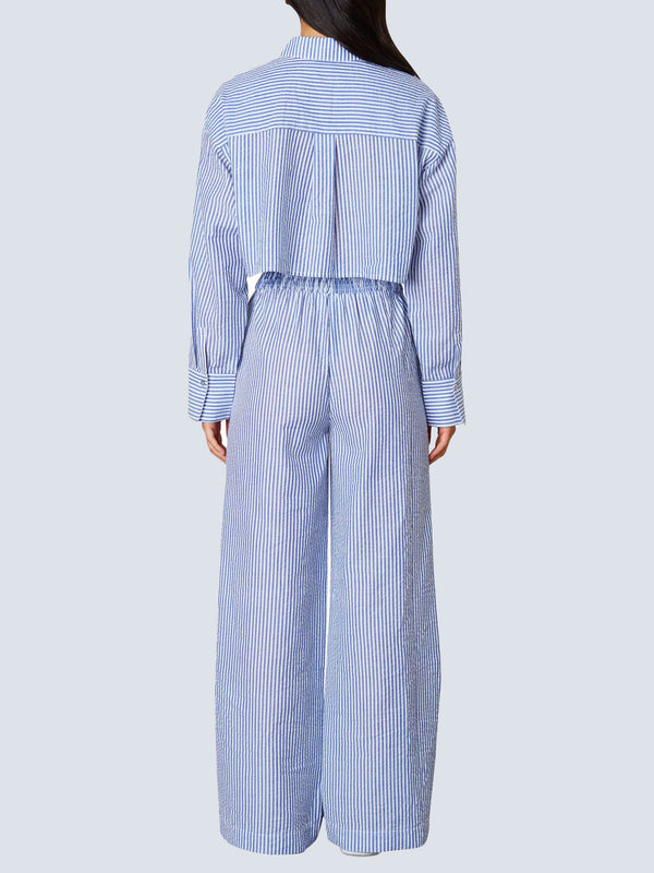 Nia the Brand cropped striped trouser set cotton elasticated waistband