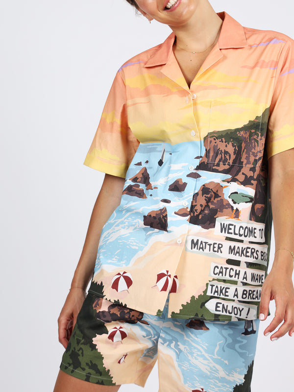 Matter Makers 100% cotton hawaii print unisex set button up shirt and shorts