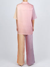 Eiko Ai satin sunset gradient ombre shit and trouser peach and lilac set