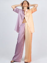 Eiko Ai satin sunset gradient ombre shit and trouser peach and lilac set 
