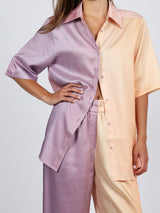 Eiko Ai satin sunset gradient ombre shit and trouser peach and lilac set
