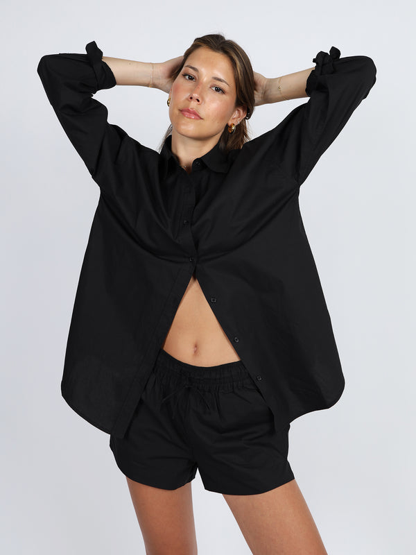Black matching set cotton shirt shorts set Nia The Brand night out smart fancy set boxers