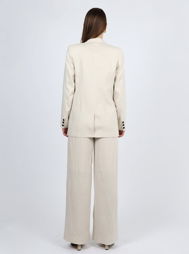 Gestuz cream linen blazer suit set button up blazer and trousers smart matching set