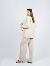 Gestuz cream linen blazer suit set button up blazer and trousers smart matching set