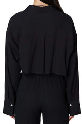 Nia The Brand cropped black gauze trouser set matching set button up shirt