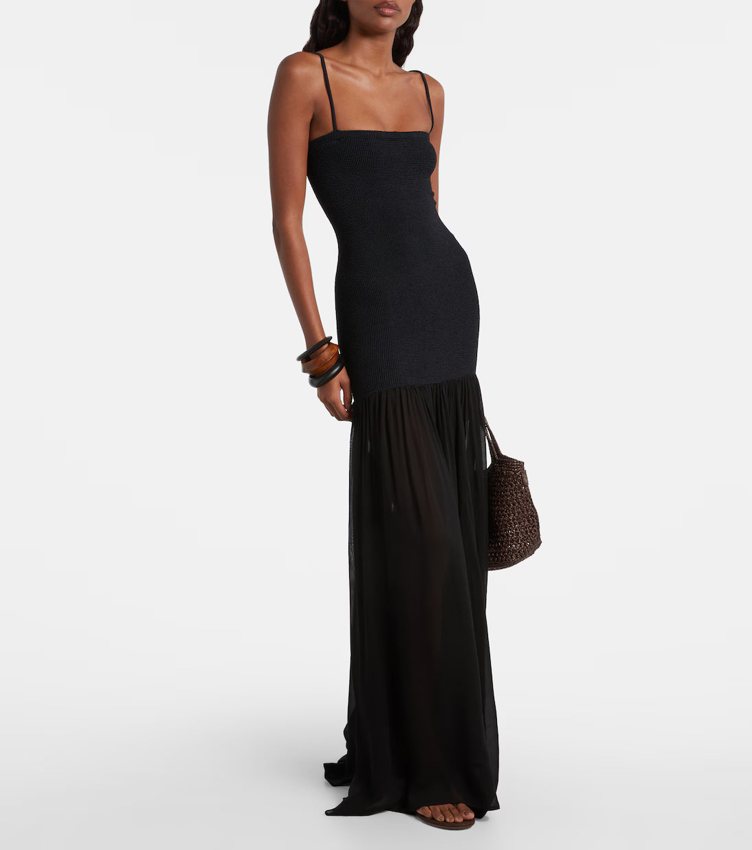 Hybrid Plissé Maxi Dress