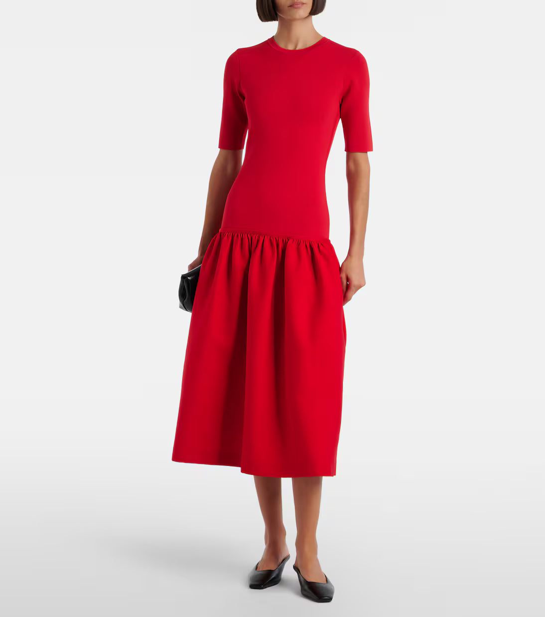 Gathered Jersey Midi Dress