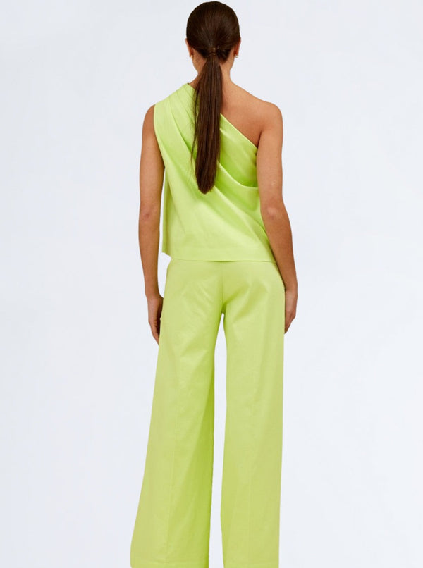 Sea Me Happy one shoulder asymmetric lime green set smart fancy trousers cotton