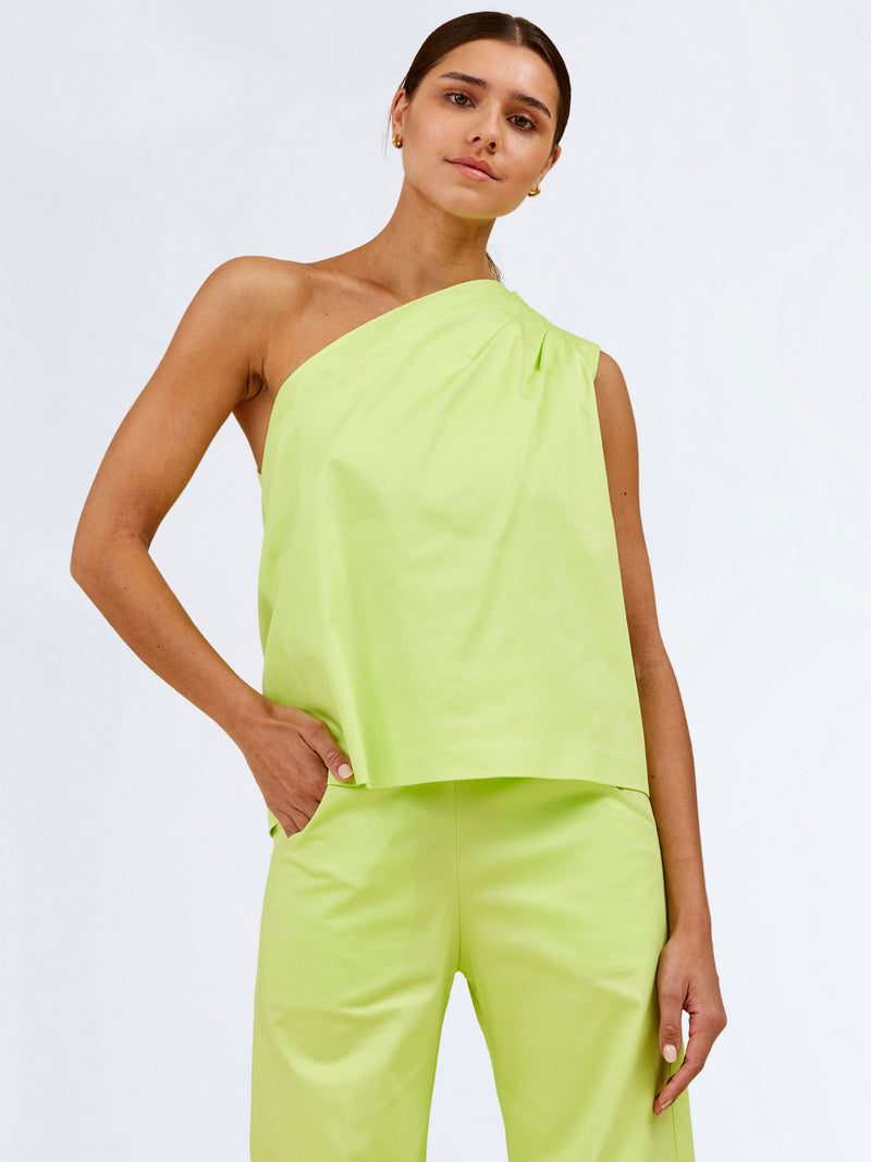 Sea Me Happy one shoulder asymmetric lime green set smart fancy trousers cotton 