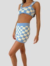 Belle the label blue bikers checked knitted matching set