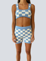 Belle the label blue bikers checked knitted matching set