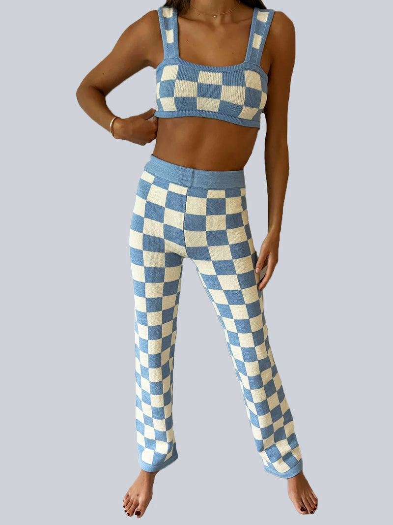 Belle the label blue checked knitted matching set