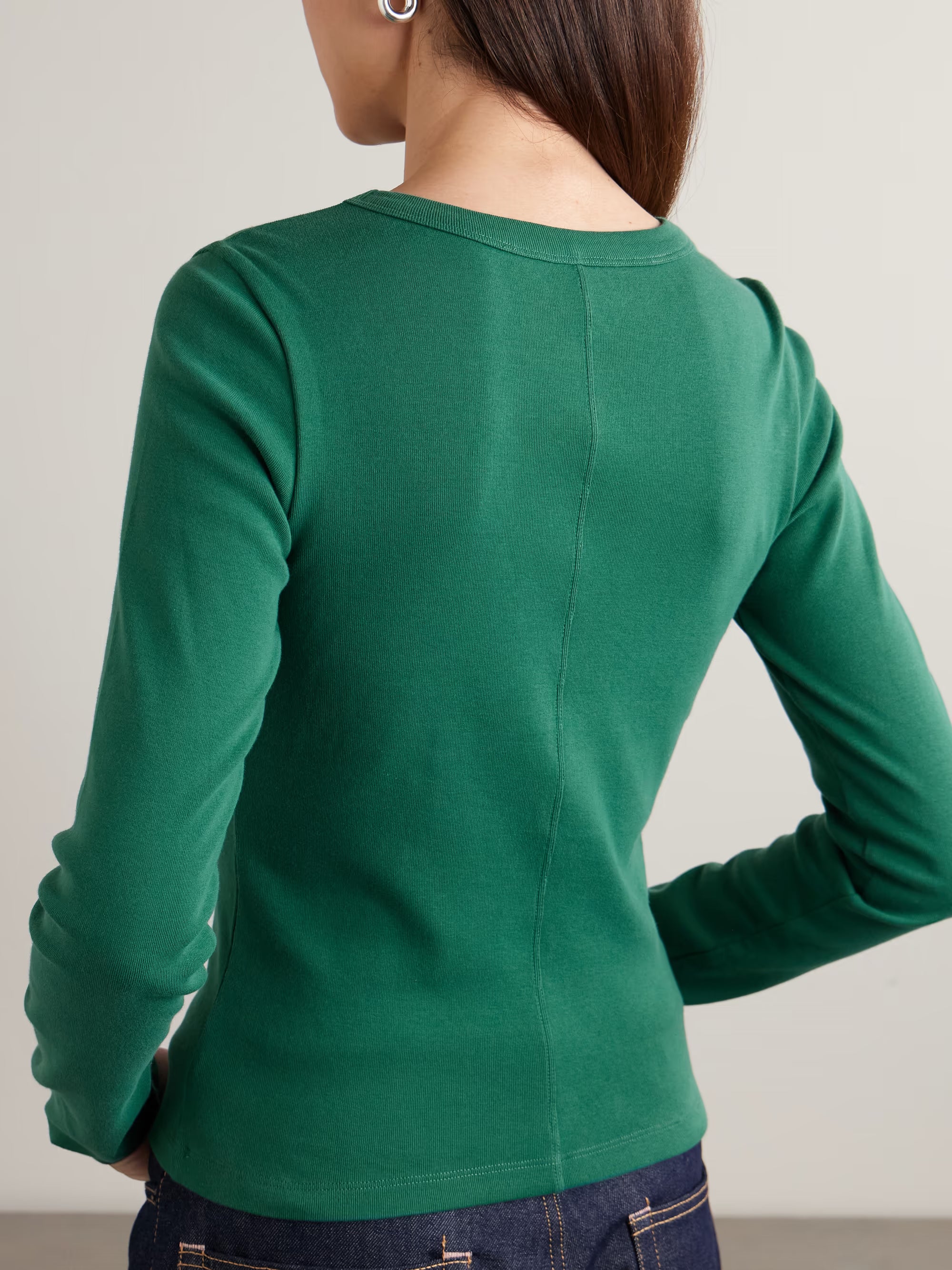 Green Cotton Long Sleeve Tee