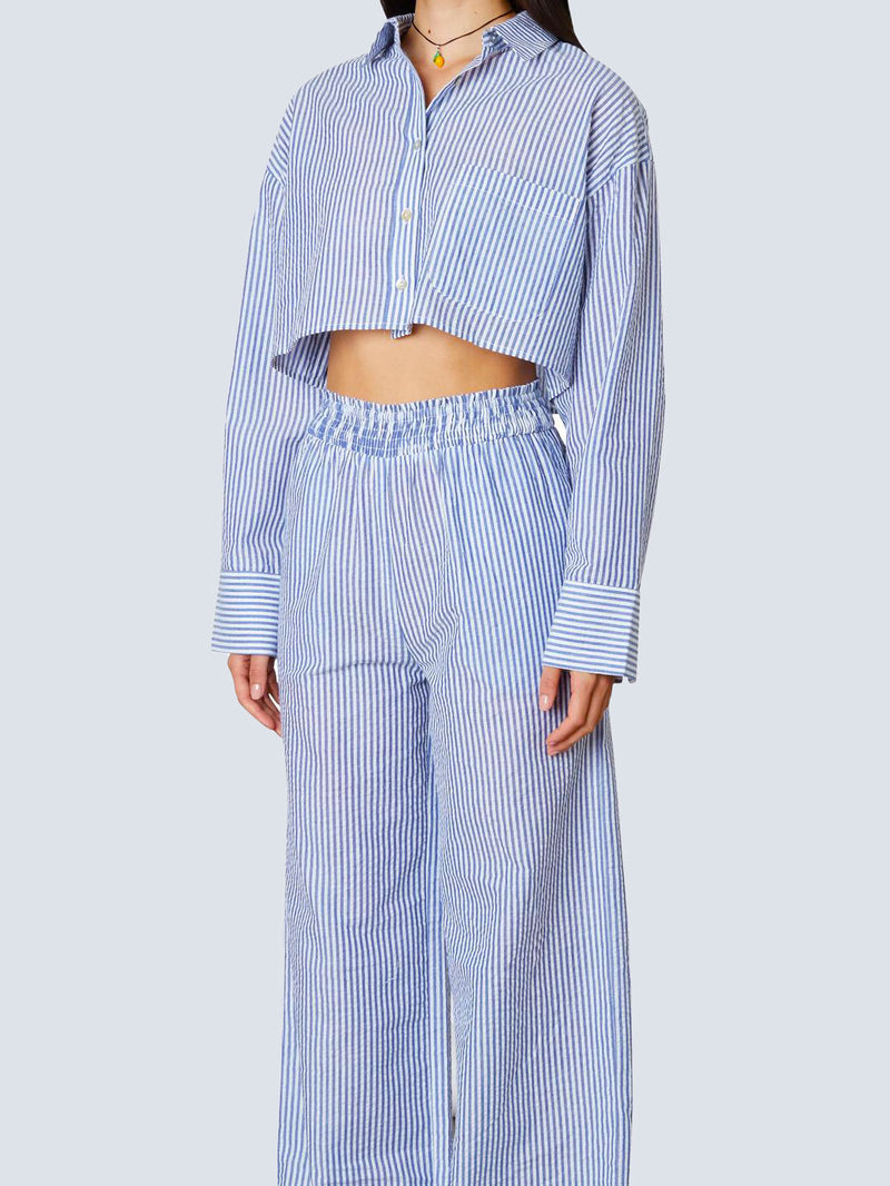 Nia the Brand cropped striped trouser set cotton elasticated waistband