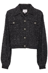 Black Jeanetta Tweed Set vintage Chanel inspired 100% cotton luxury matching set puff sleeve button up jacket trousers