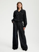 Black Jeanetta Tweed Set vintage Chanel inspired 100% cotton luxury matching set puff sleeve button up jacket trousers 
