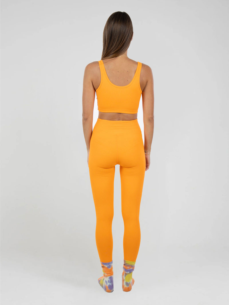 Orange Ribbed Workout Set lace up years of ours stretchy set