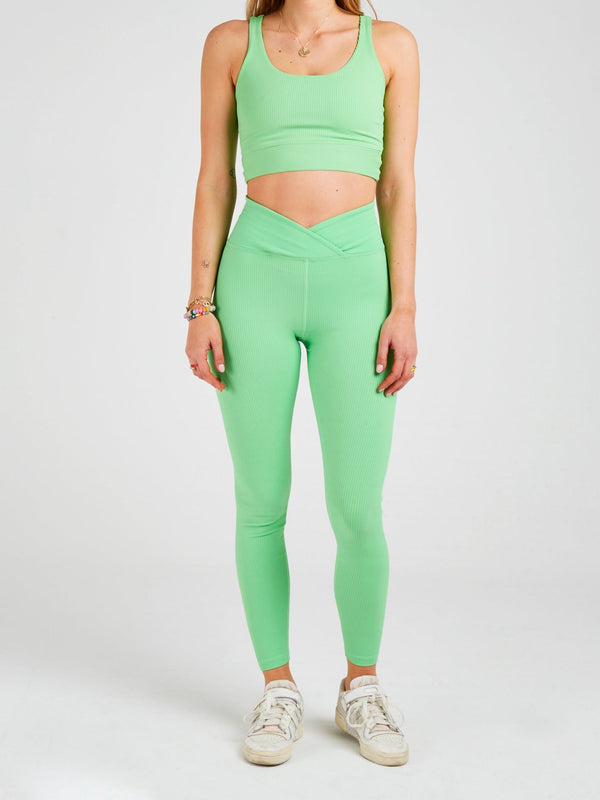 year of ours green crop top and legging workout  gym matching set