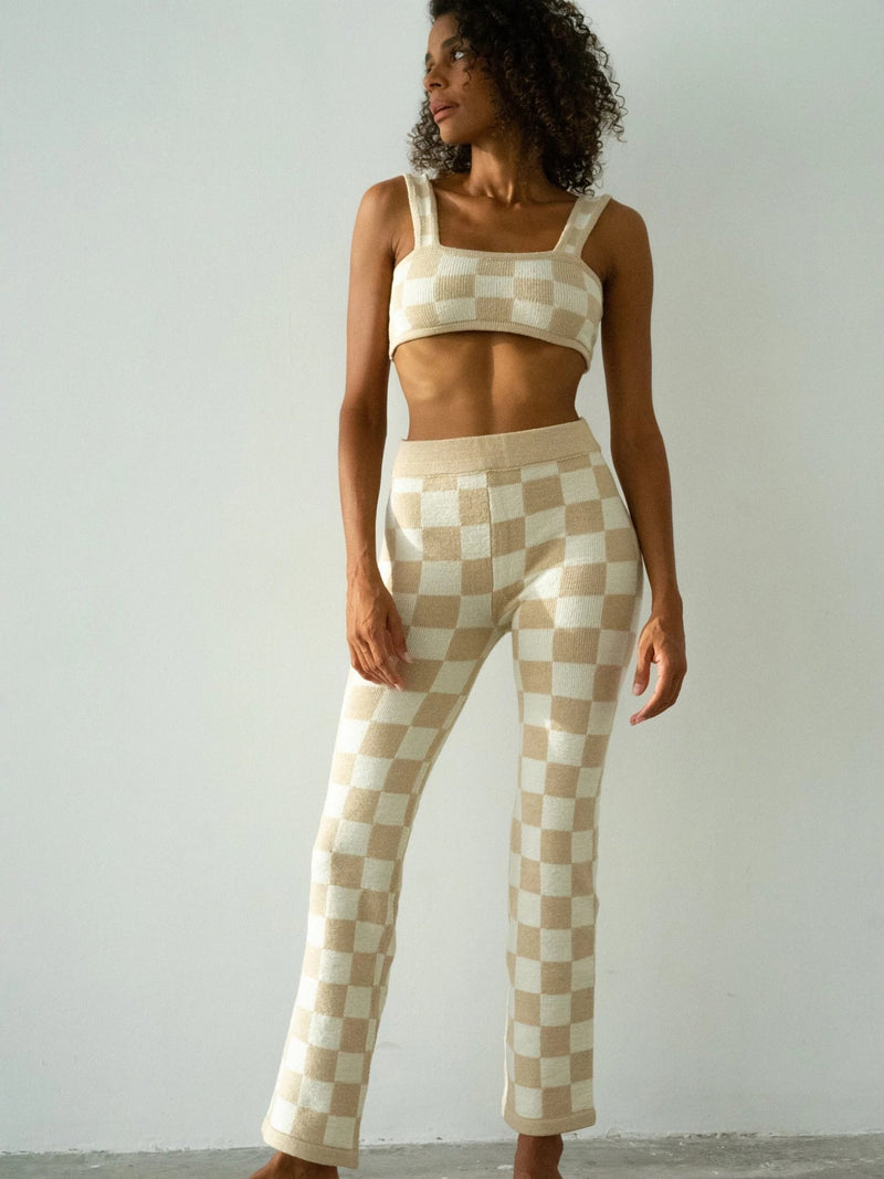 belle the label beige knitted crop top matching set