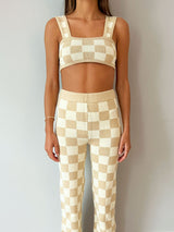 belle the label beige knitted crop top matching set