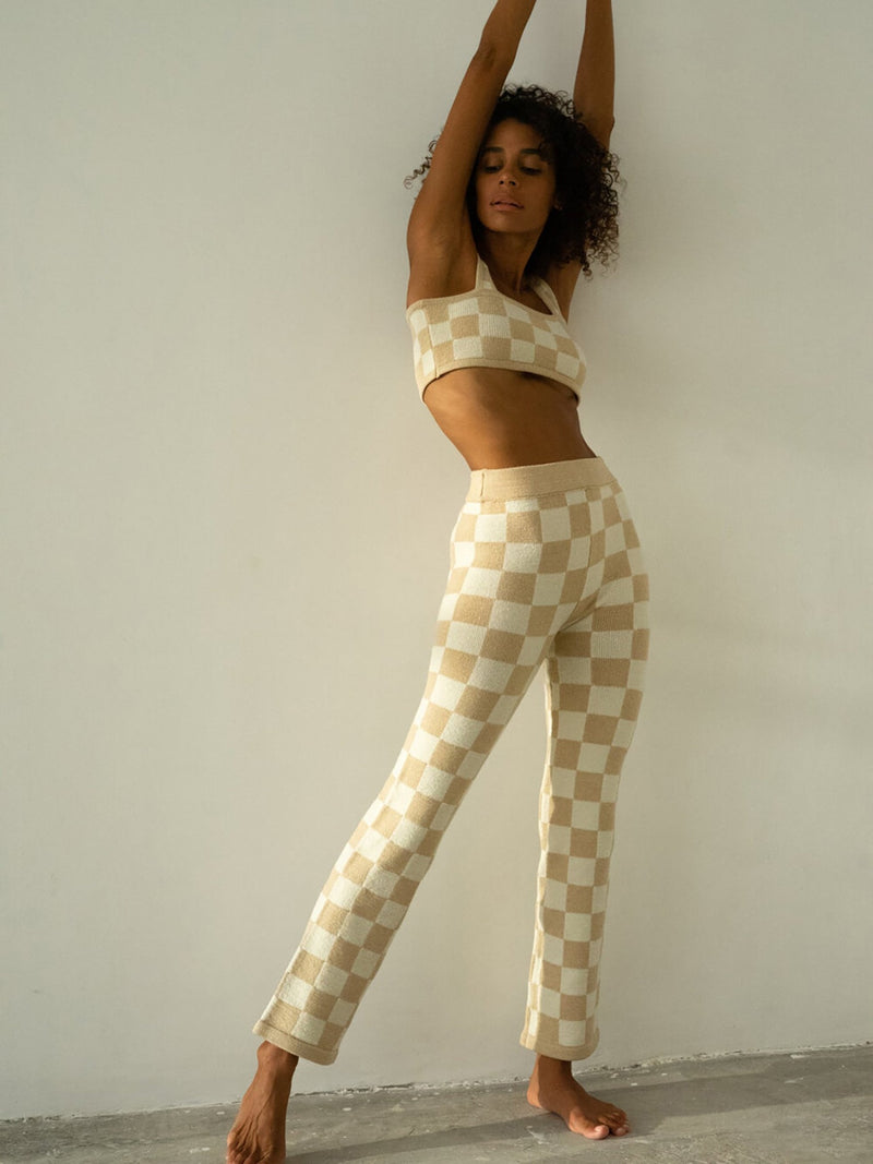 belle the label beige knitted crop top matching set